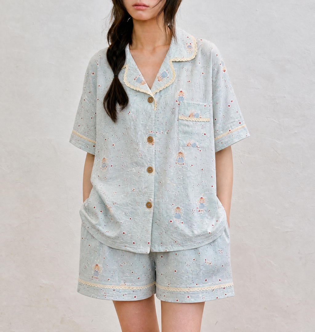 Bộ pyjama dài tay Sương – Xanh bạc hà
