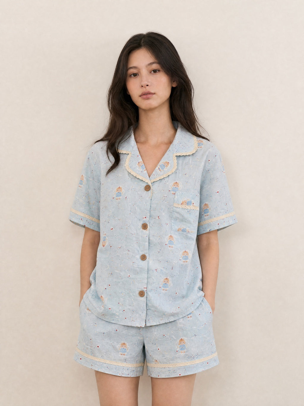 Bộ pyjama ngắn tay Mây – Kem sữa