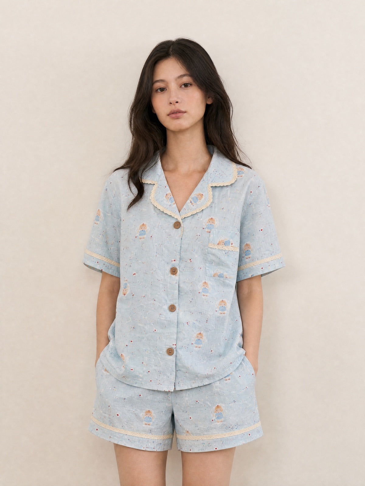 Bộ pyjama ngắn tay Mây – Kem sữa