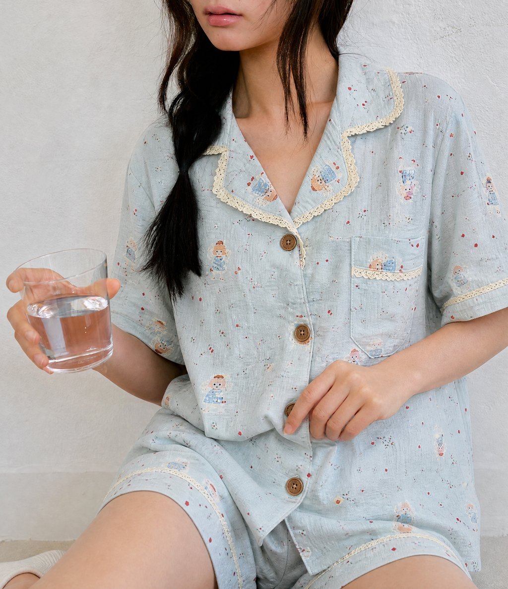 Bộ pyjama dài tay Sương – Xanh bạc hà