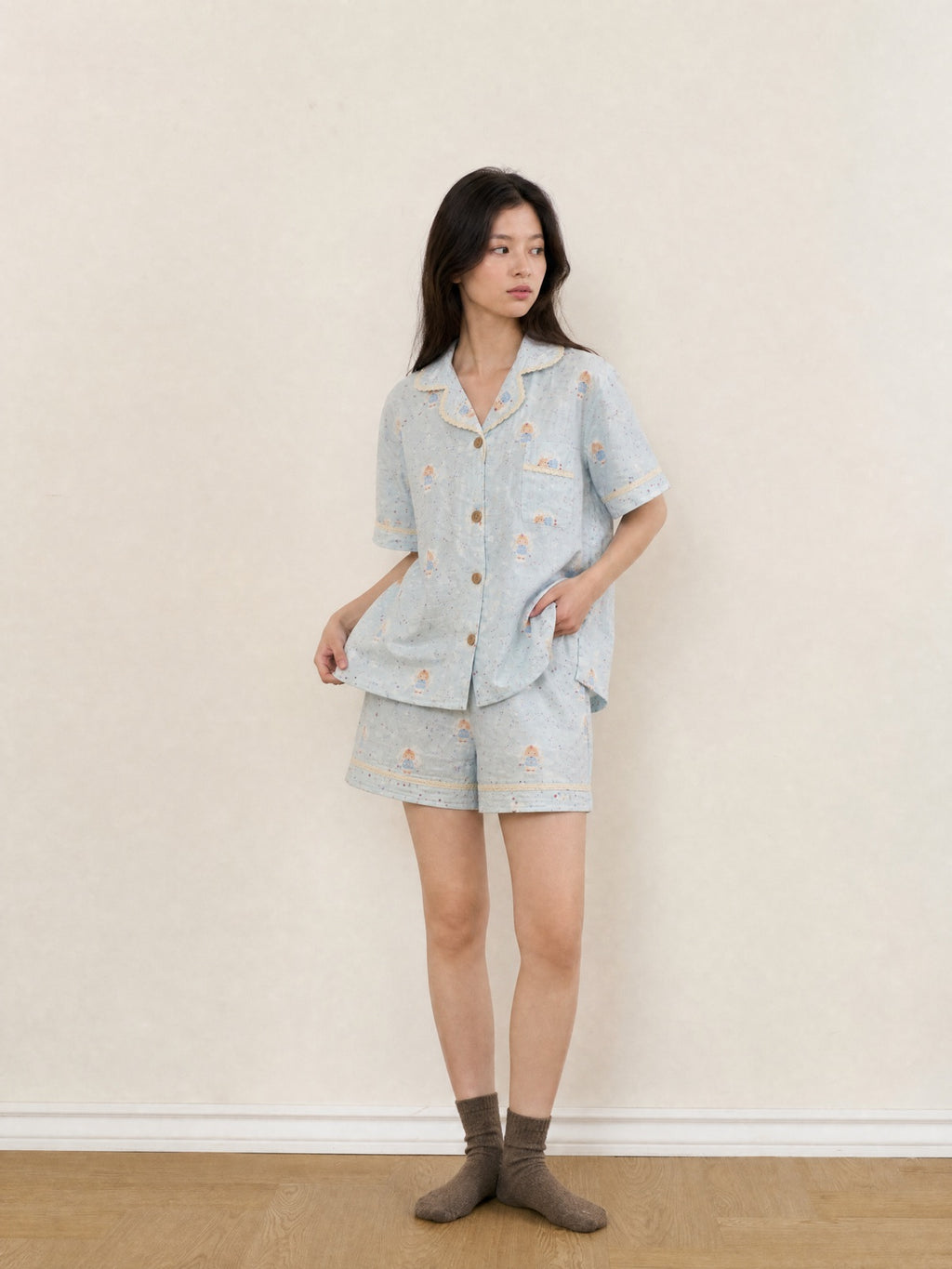 Bộ pyjama ngắn tay Mây – Kem sữa