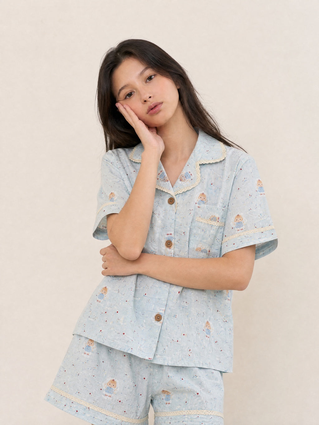 Bộ pyjama ngắn tay Mây – Kem sữa