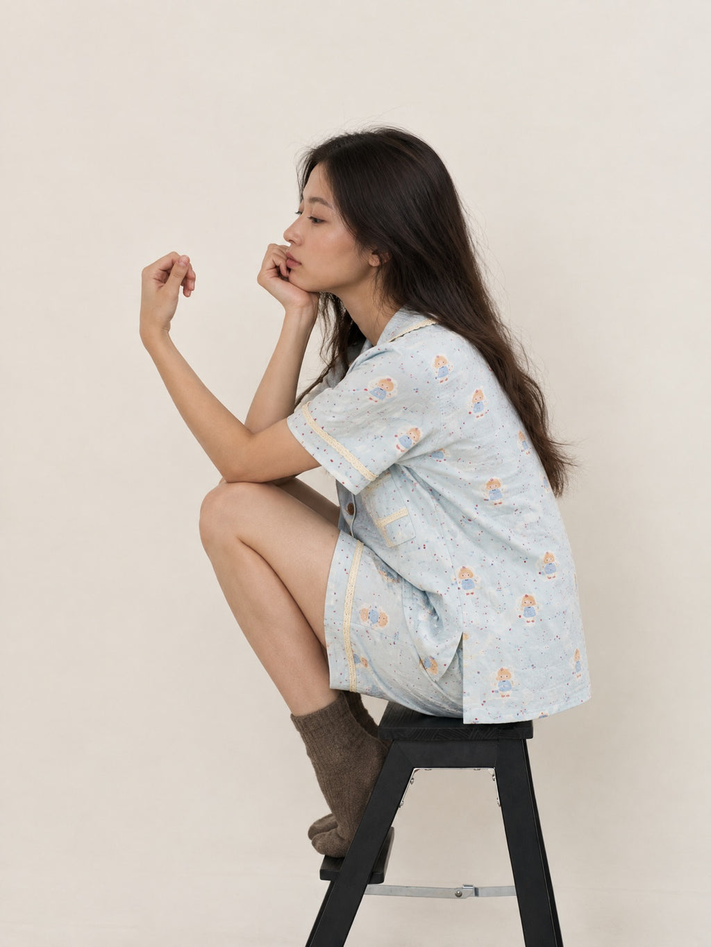 Bộ pyjama ngắn tay Mây – Kem sữa