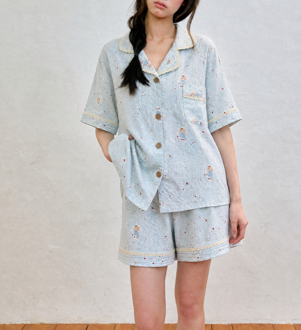 Bộ pyjama dài tay Sương – Xanh bạc hà