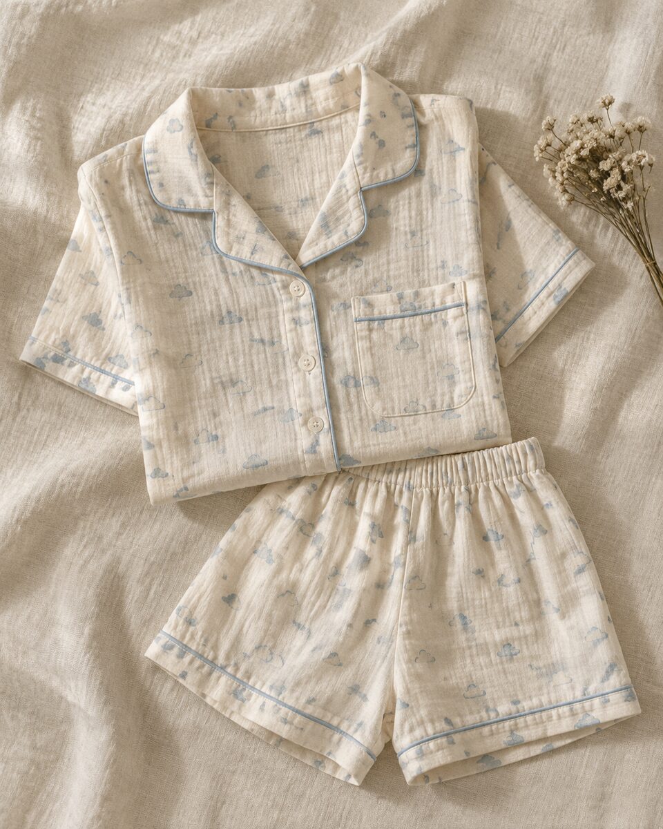Bộ pyjama dài tay Nezu – Kem sữa – trải phẳng