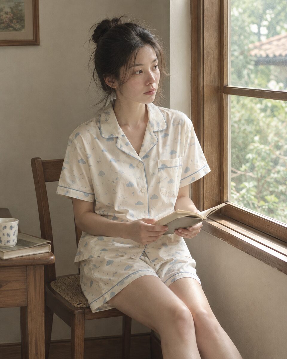 Bộ pyjama dài tay Nezu – Kem sữa