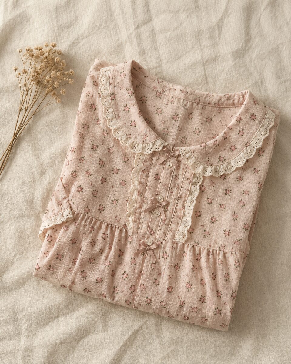 Bộ pyjama dài tay Nezu – Hồng phấn – trải phẳng